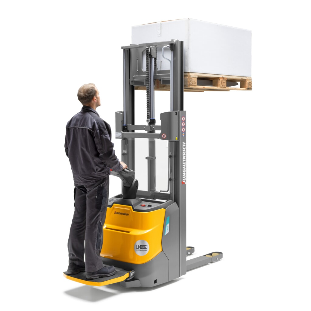 Produktabbildung Nr. 8: Jungheinrich Elektro-Hochhubwagen ERC 110i DZ mit Standplattform, Dreifach-Teleskop-Hubgerüst, Hubhöhe 4.300 mm, Tragfähigkeit 1.000 kg, Proportionalhydraulik