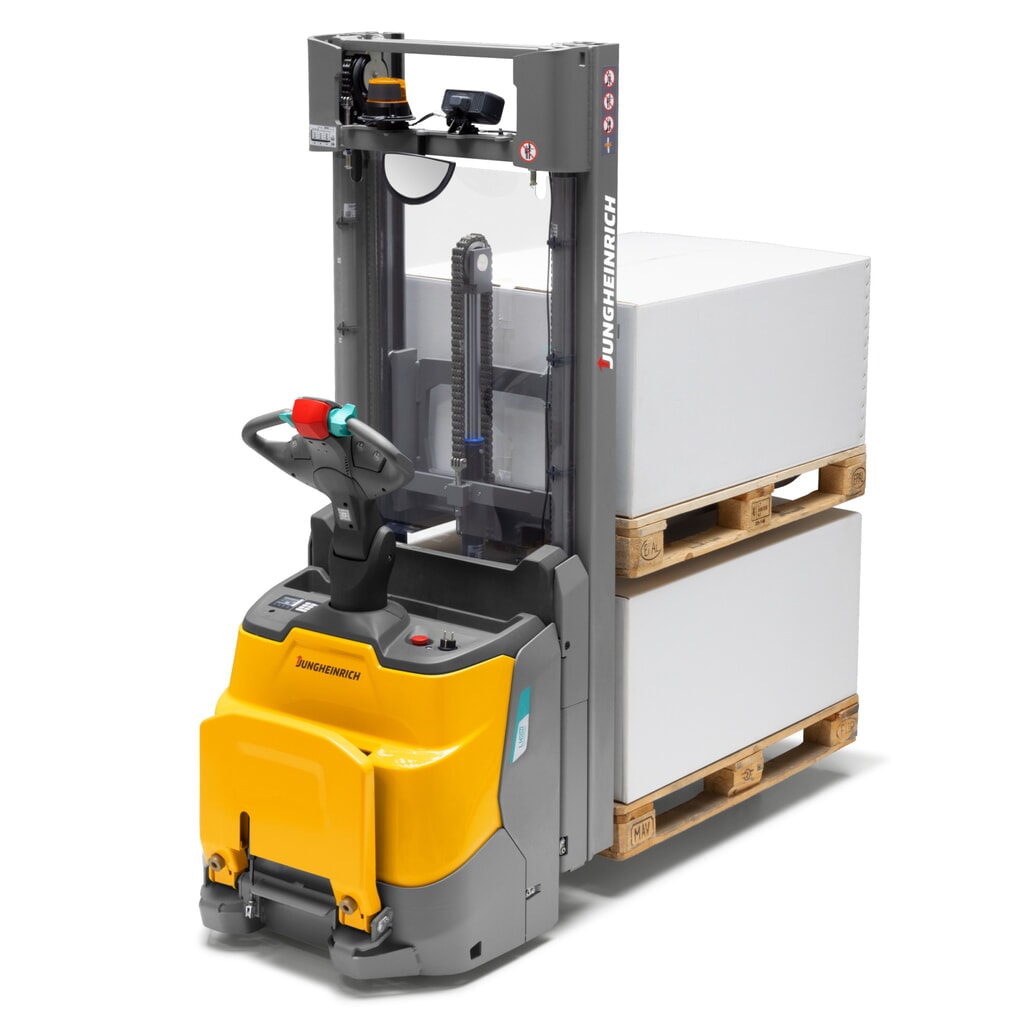 Jungheinrich Elektro-Hochhubwagen ERC 110zi ZT mit Standplattform, Zweifach-Teleskop-Hubgerüst, Hubhöhe 2.500 mm, Tragfähigkeit 1.000 kg, Proportionalhydraulik, Doppelstockfunktion Produktabbildung: Jungheinrich Elektro-Hochhubwagen ERC 110zi ZT mit Standplattform, Zweifach-Teleskop-Hubgerüst, Hubhöhe 2.500 mm, Tragfähigkeit 1.000 kg, Proportionalhydraulik, Doppelstockfunktion