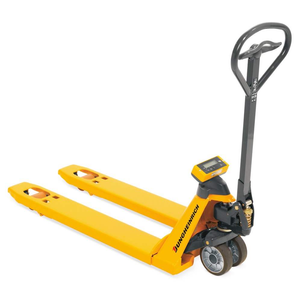 Produktabbildung: Jungheinrich Hubwagen mit Waage AMW 22 mit Basisanzeige, Tragfähigkeit 2.200 kg, Vollgummi/Polyurethan