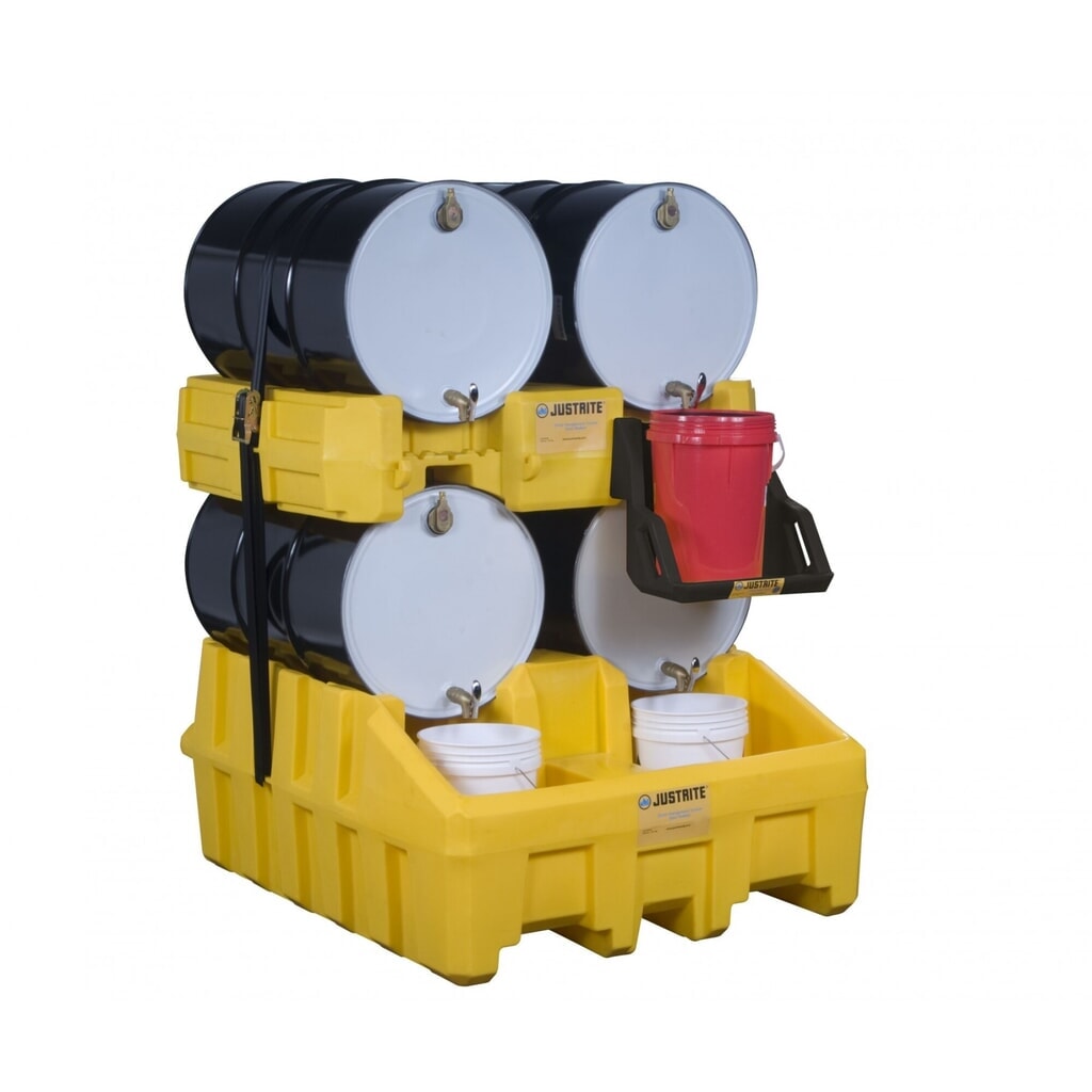 Justrite® Fassauflage für Fass-Managementsystem, mit Gurten, gelb Produktabbildung: Justrite® Fassauflage für Fass-Managementsystem, mit Gurten, gelb