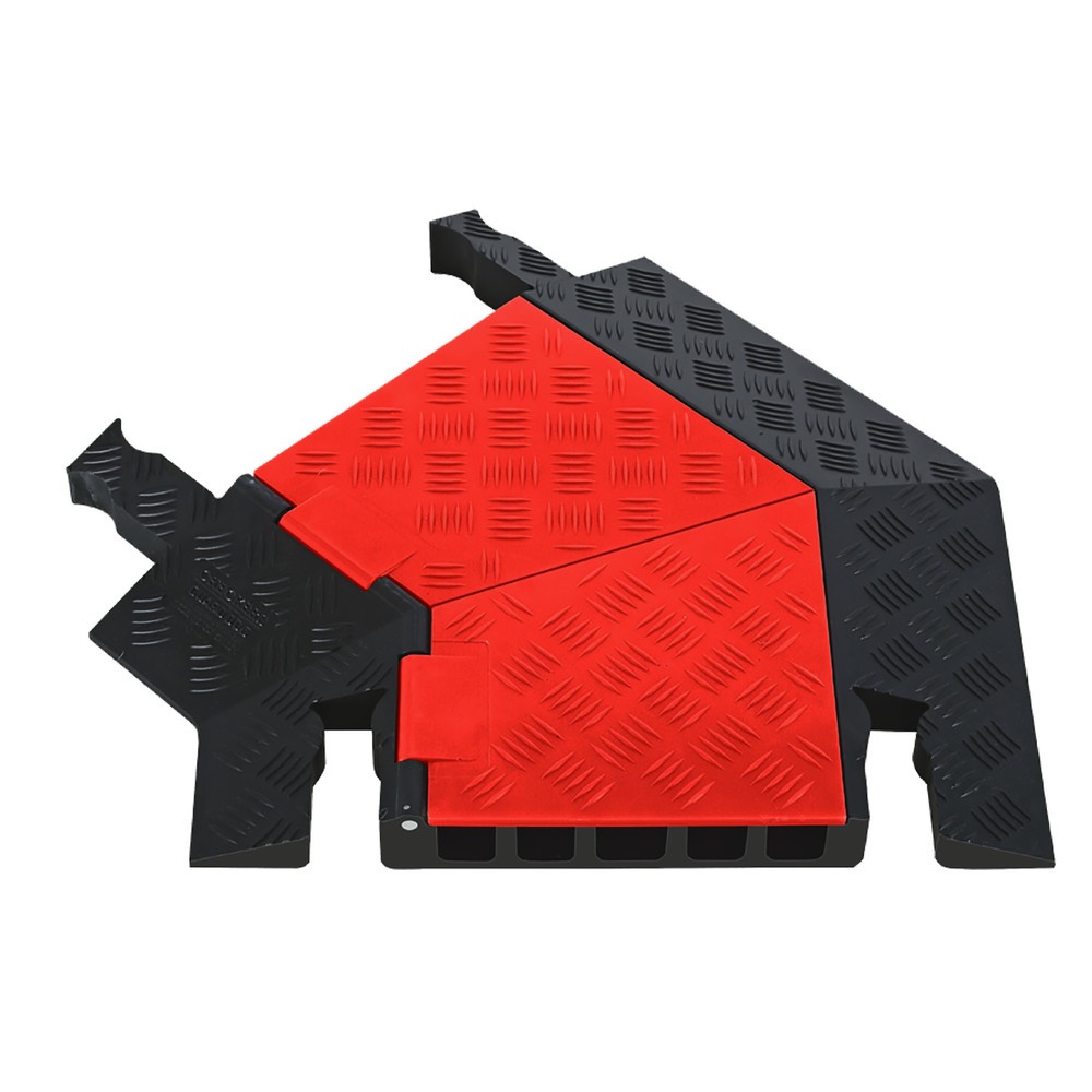 Produktabbildung: Justrite® Kabelbrücke Guard Dog® , 45°-Biegung rechts, 5 Kanäle, LxB 620 x 500 mm, schwarz/orange
