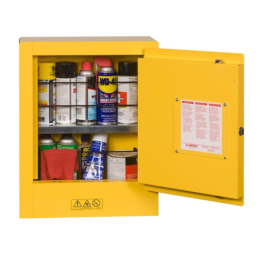 Justrite® Mini-Brandschutzschrank, HxBxT 560 x 430 x 200 mm, 1 Fachboden, manuell schließend Produktabbildung Nr. 2: Justrite® Mini-Brandschutzschrank, HxBxT 560 x 430 x 200 mm, 1 Fachboden, manuell schließend