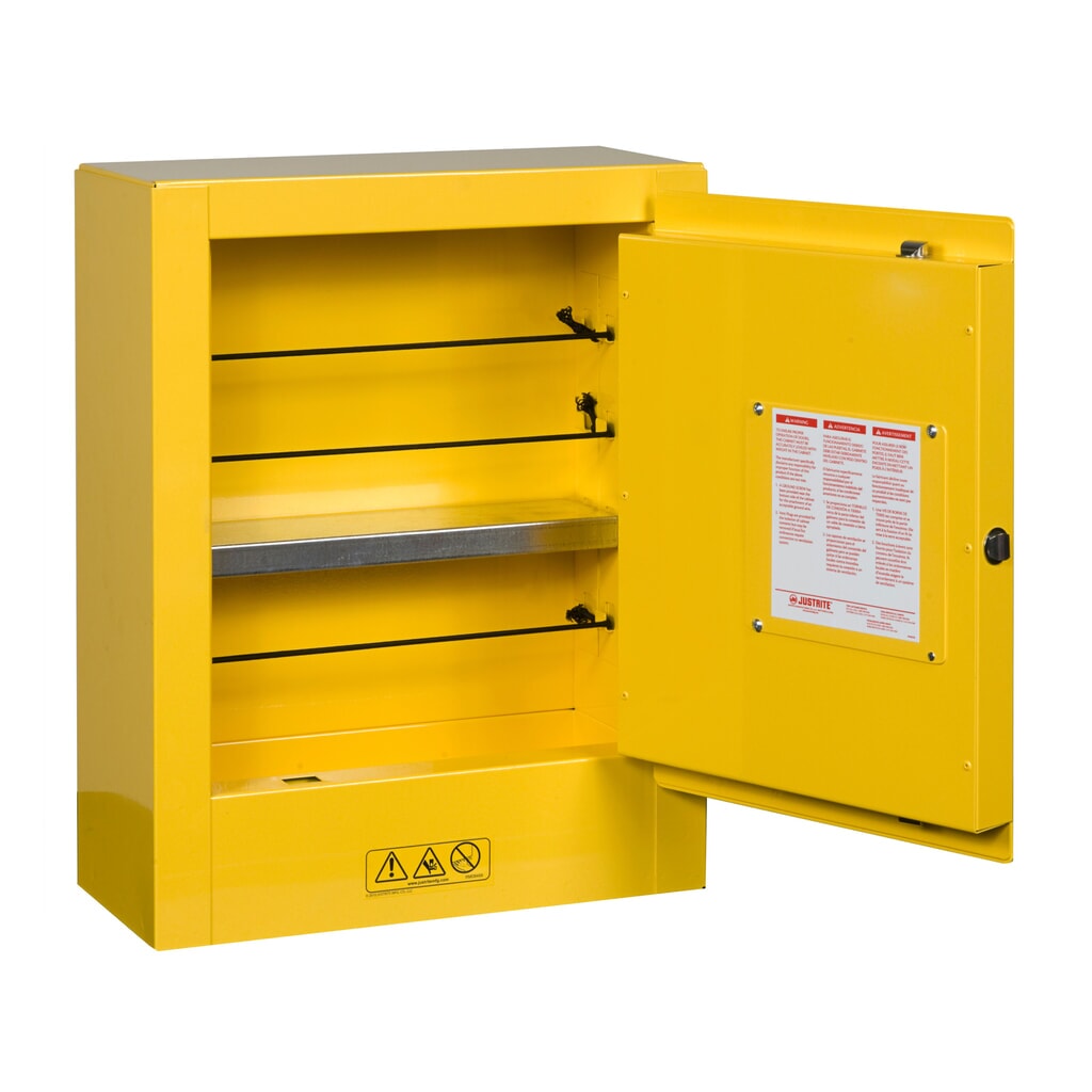 Justrite® Mini-Brandschutzschrank, HxBxT 560 x 430 x 200 mm, 1 Fachboden, manuell schließend Produktabbildung Nr. 3: Justrite® Mini-Brandschutzschrank, HxBxT 560 x 430 x 200 mm, 1 Fachboden, manuell schließend