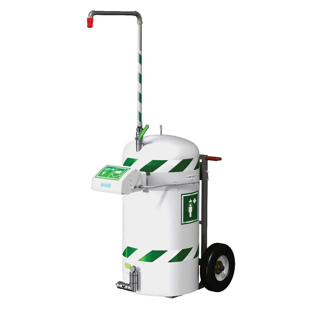Justrite® Mobile Körper-/Augendusche-Kombination J40K45G Hughes, Wärmeisolierung, 114-Liter-Tank Produktabbildung: Justrite® Mobile Körper-/Augendusche-Kombination J40K45G Hughes, Wärmeisolierung, 114-Liter-Tank