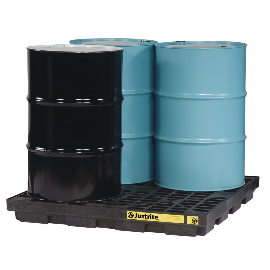 Justrite® Flach-Auffangwanne aus PE, 4x 200 l, Auffangvolumen 185 l, schwarz Produktabbildung Nr. 3: Justrite® Flach-Auffangwanne aus PE, 4x 200 l, Auffangvolumen 185 l, schwarz