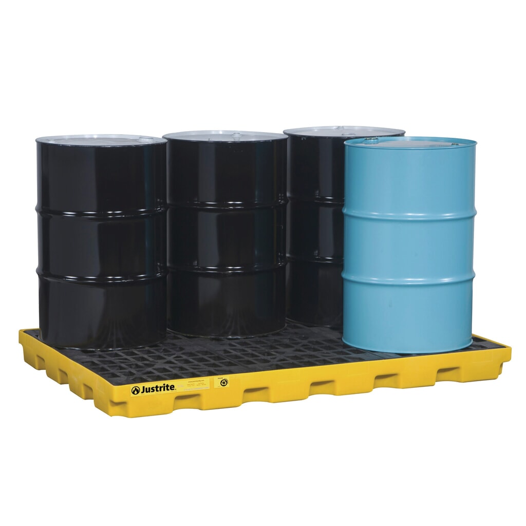 Produktabbildung: Justrite® Flach-Auffangwanne aus PE, 6x 200 l, Auffangvolumen 276 l, gelb