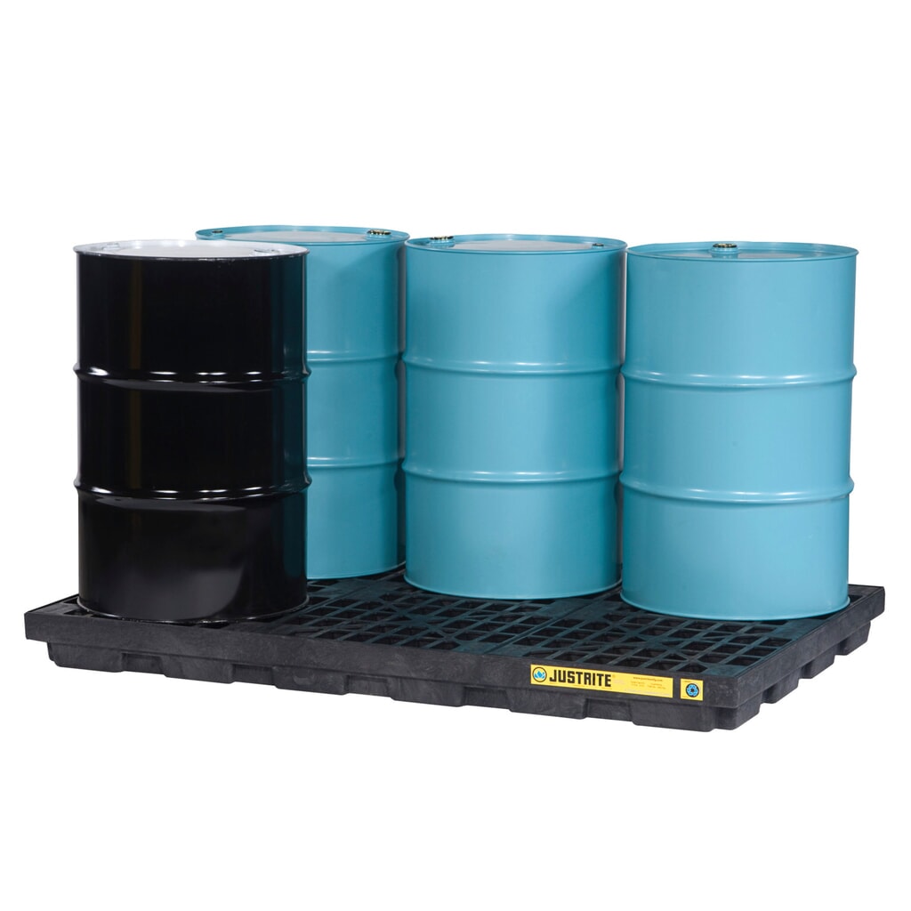 Produktabbildung: Justrite® Flach-Auffangwanne aus PE, 6x 200 l, Auffangvolumen 276 l, schwarz