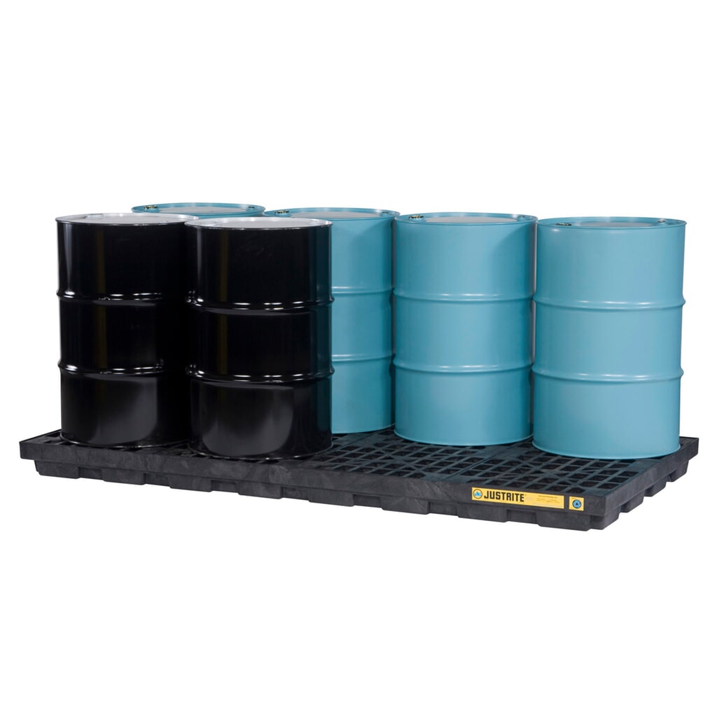 Produktabbildung: Justrite® Flach-Auffangwanne aus PE, 8x 200 l, Auffangvolumen 371 l, schwarz