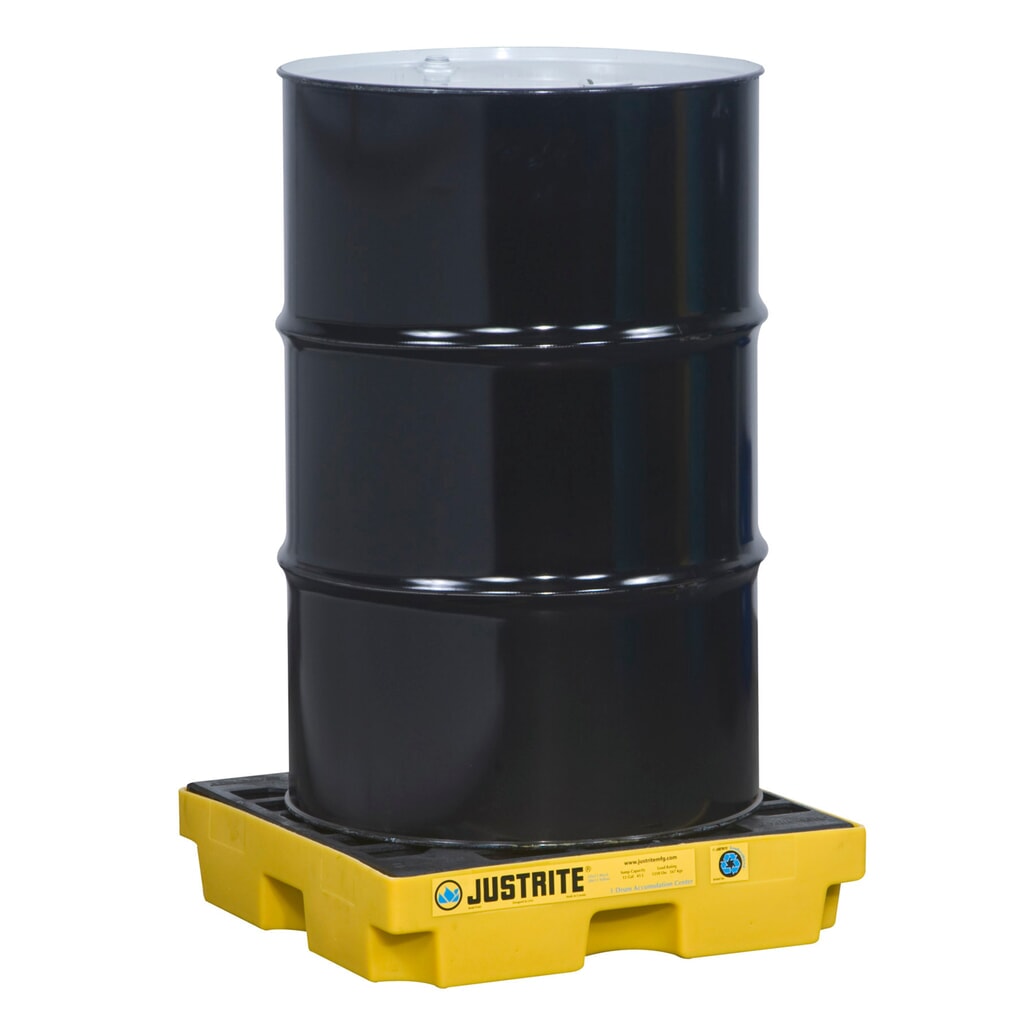 Produktabbildung: Justrite® Flach-Auffangwanne aus PE, 1x 200 l, Auffangvolumen 45 l, gelb
