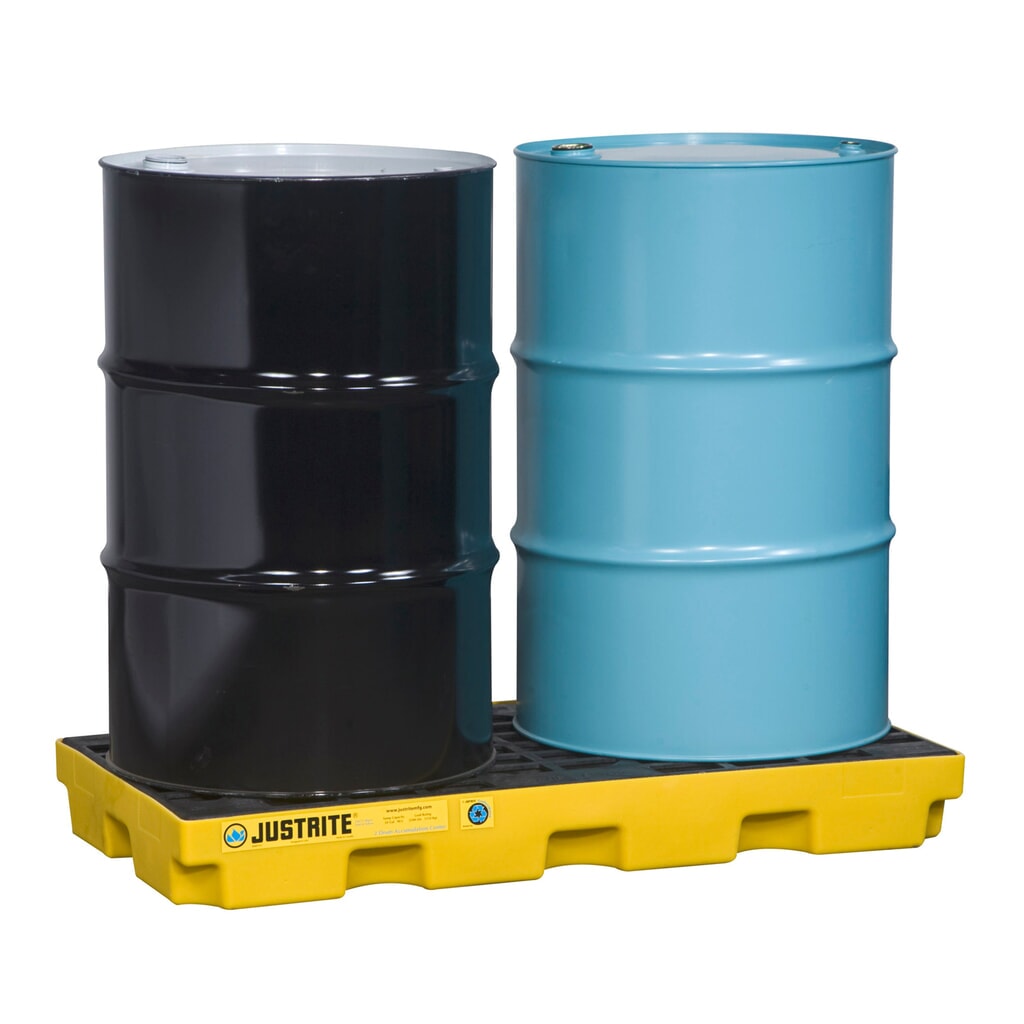 Produktabbildung: Justrite® Flach-Auffangwanne aus PE, 2x 200 l, Auffangvolumen 90 l, gelb