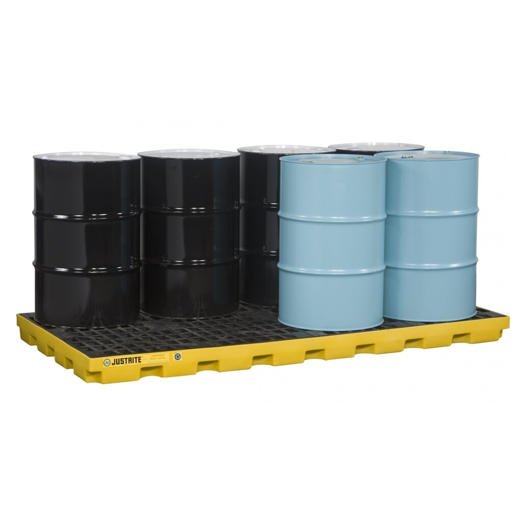 Produktabbildung: Justrite® Flach-Auffangwanne aus PE, 8x 200 l, Auffangvolumen 371 l, gelb