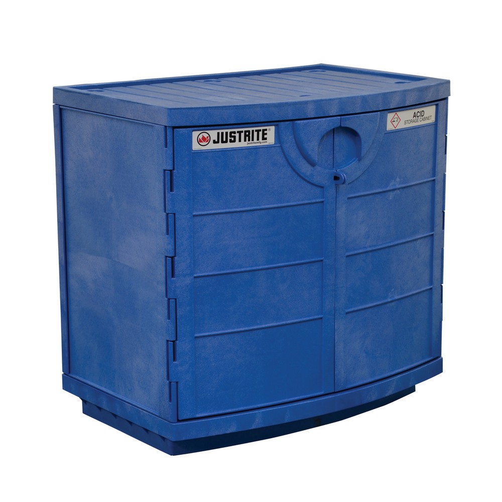 Produktabbildung: Justrite® PE-Sicherheitsschrank für korrosive Chemikalien, HxBxT 900 x 910 x 640 mm, 1 Fachboden, manuell schließend