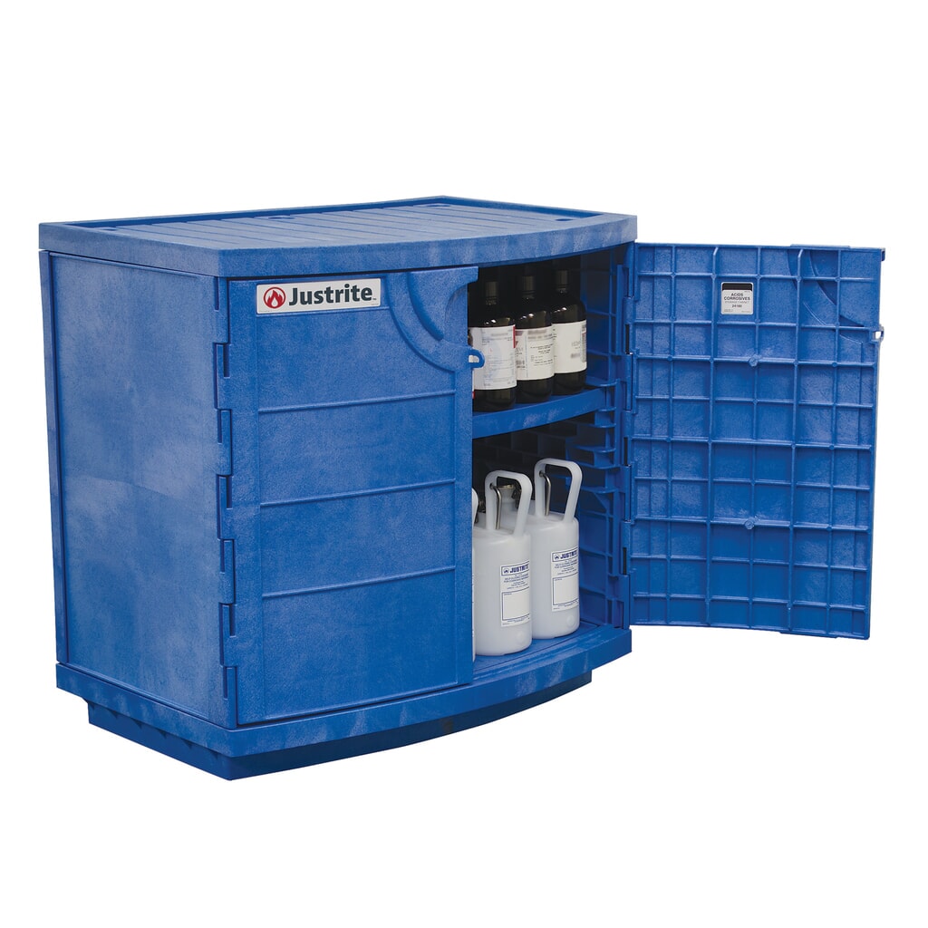 Produktabbildung Nr. 2: Justrite® PE-Chemikalienschrank für korrosive Chemikalien, HxBxT 900 x 910 x 640 mm, 1 Fachboden, manuell schließend