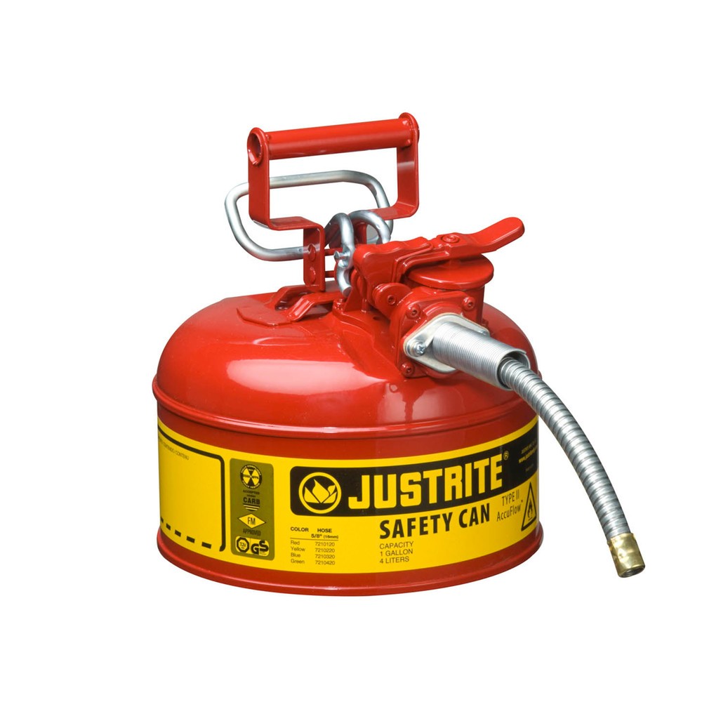Produktabbildung: Justrite® Sicherheitsbehälter Typ II AccuFlow™, Metallschlauch, rot, 4 Liter