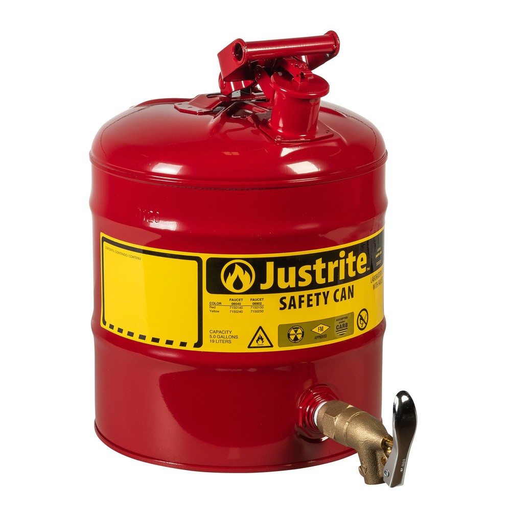 Produktabbildung: Justrite® Sicherheitsdosierbehälter, Messing-Zapfhahn 3/4", rot, 19 Liter