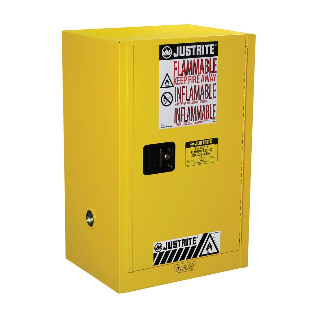 Produktabbildung: Justrite® Brandschutzschrank Compac Sure-Grip® FM, HxBxT 890 x 590 x 460 mm, 1 Fachboden, selbstschließend