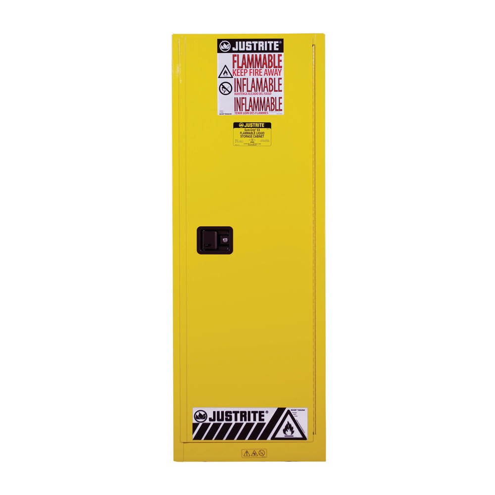 Produktabbildung: Justrite® Sicherheitsschrank Slimline Sure-Grip® FM, HxBxT 1.650 x 590 x 460 mm, 3 Fachböden, selbstschließend
