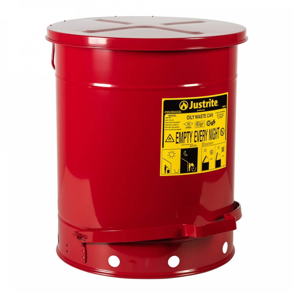 Produktabbildung Nr. 1: Justrite® Werkbank-Sammelbehälter, Fußpedal, rot, 52 Liter