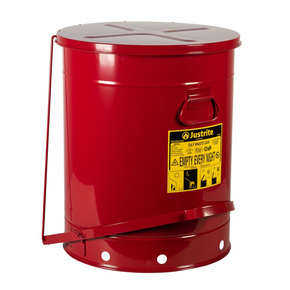 Produktabbildung Nr. 1: Justrite® Werkbank-Sammelbehälter, Fußpedal, rot, 80 Liter