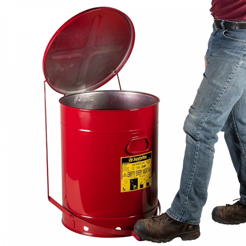 Produktabbildung Nr. 2: Justrite® Werkbank-Sammelbehälter, Fußpedal, rot, 80 Liter