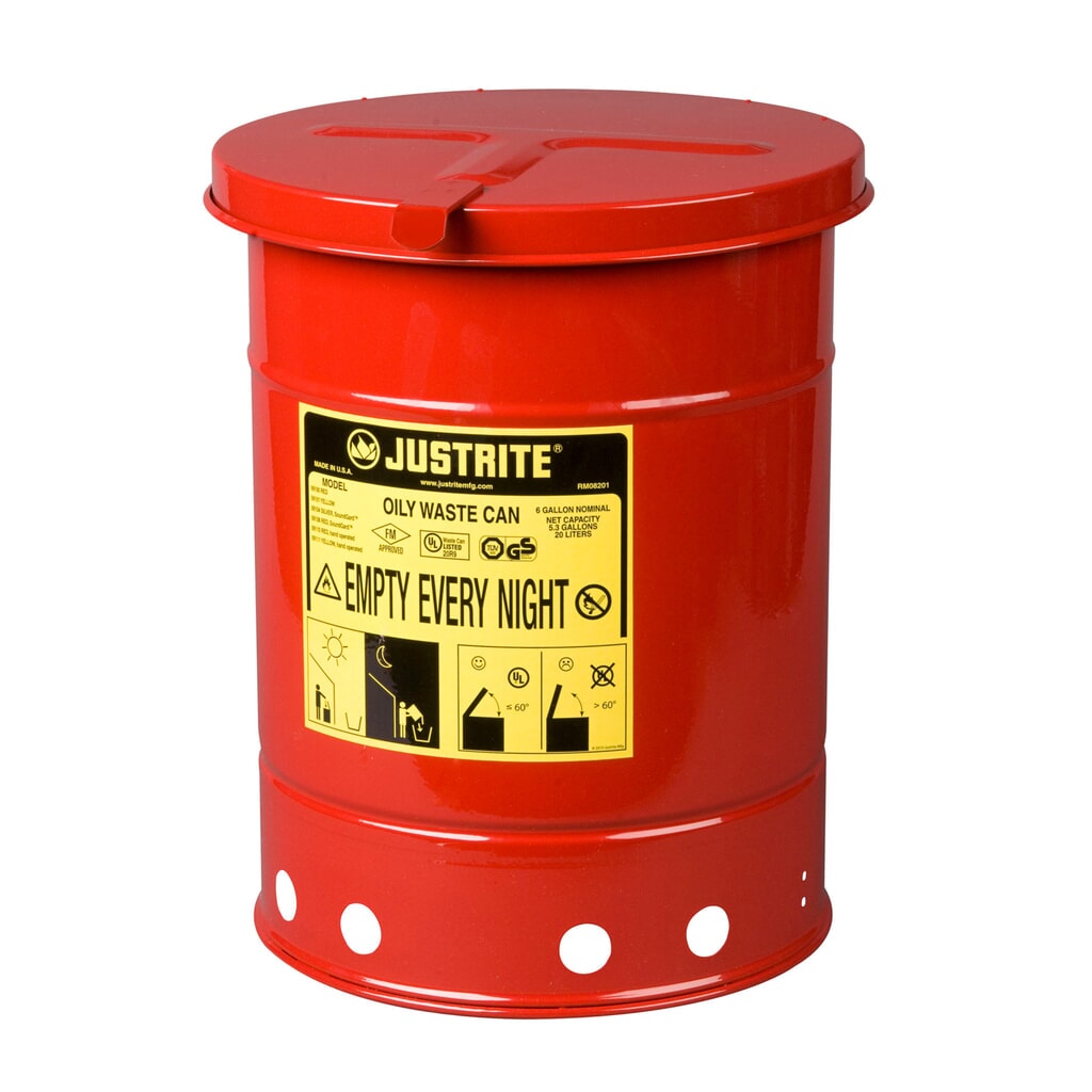 Produktabbildung: Justrite® Werkbank-Sammelbehälter, manuell, rot, 20 Liter
