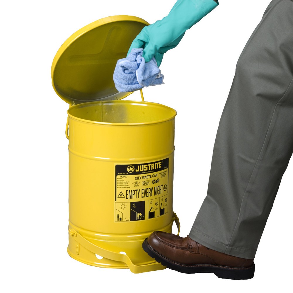 Produktabbildung Nr. 2: Justrite® Werkbank-Sammelbehälter, Fußpedal, gelb, 20 Liter