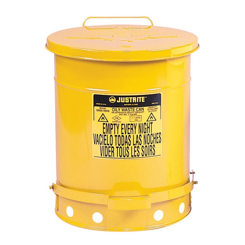 Produktabbildung Nr. 1: Justrite® Werkbank-Sammelbehälter, Fußpedal, gelb, 52 Liter