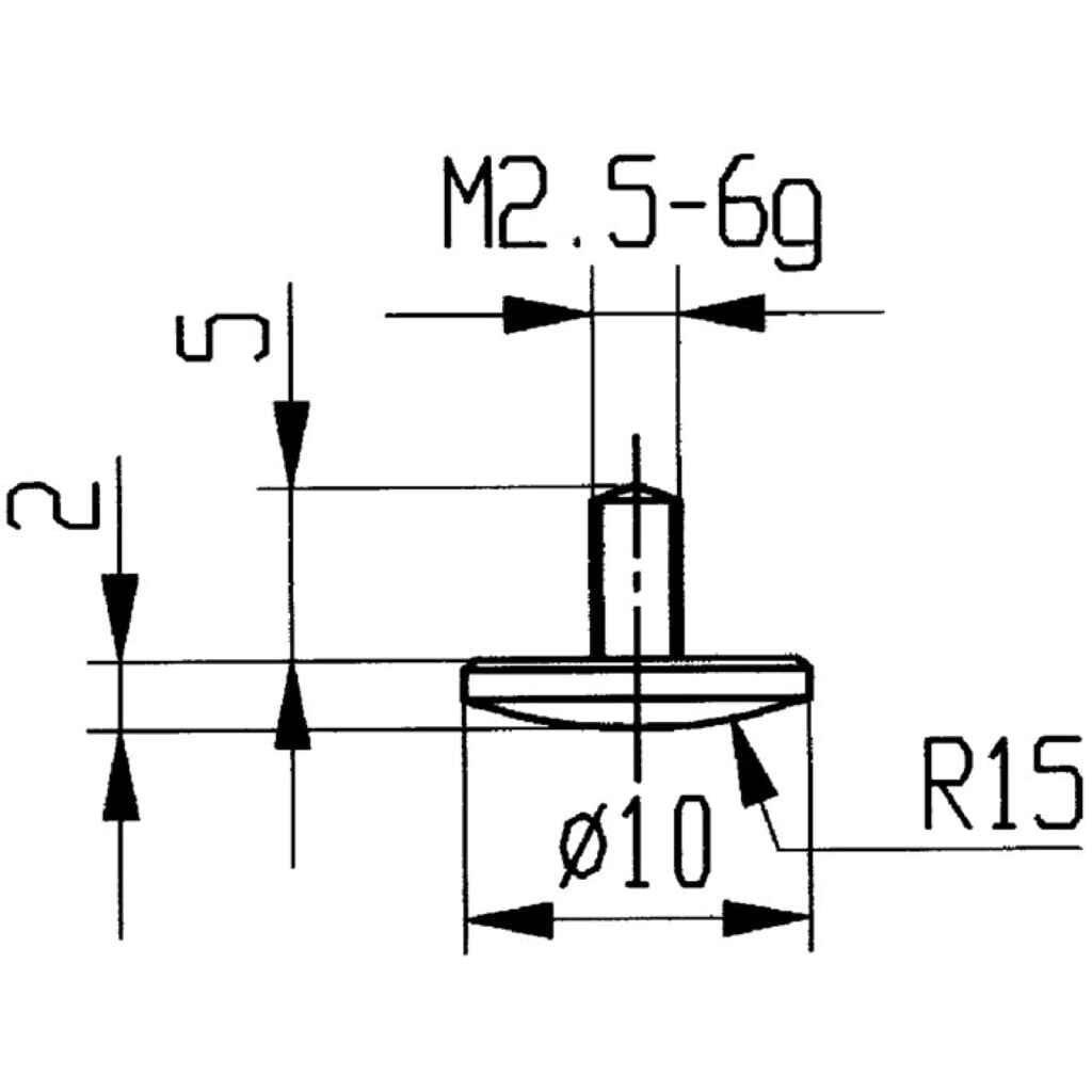 KÄFER Messeinsatz, M2,5 Stahl, Ø 10 mm gewölbt Radius 15, passend zu Messuhren Produktabbildung: KÄFER Messeinsatz, M2,5 Stahl, Ø 10 mm gewölbt Radius 15, passend zu Messuhren