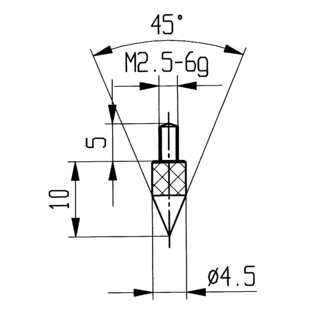 KÄFER Messeinsatz, M2,5 Stahl, 45° Kegel, passend zu Messuhren Produktabbildung: KÄFER Messeinsatz, M2,5 Stahl, 45° Kegel, passend zu Messuhren