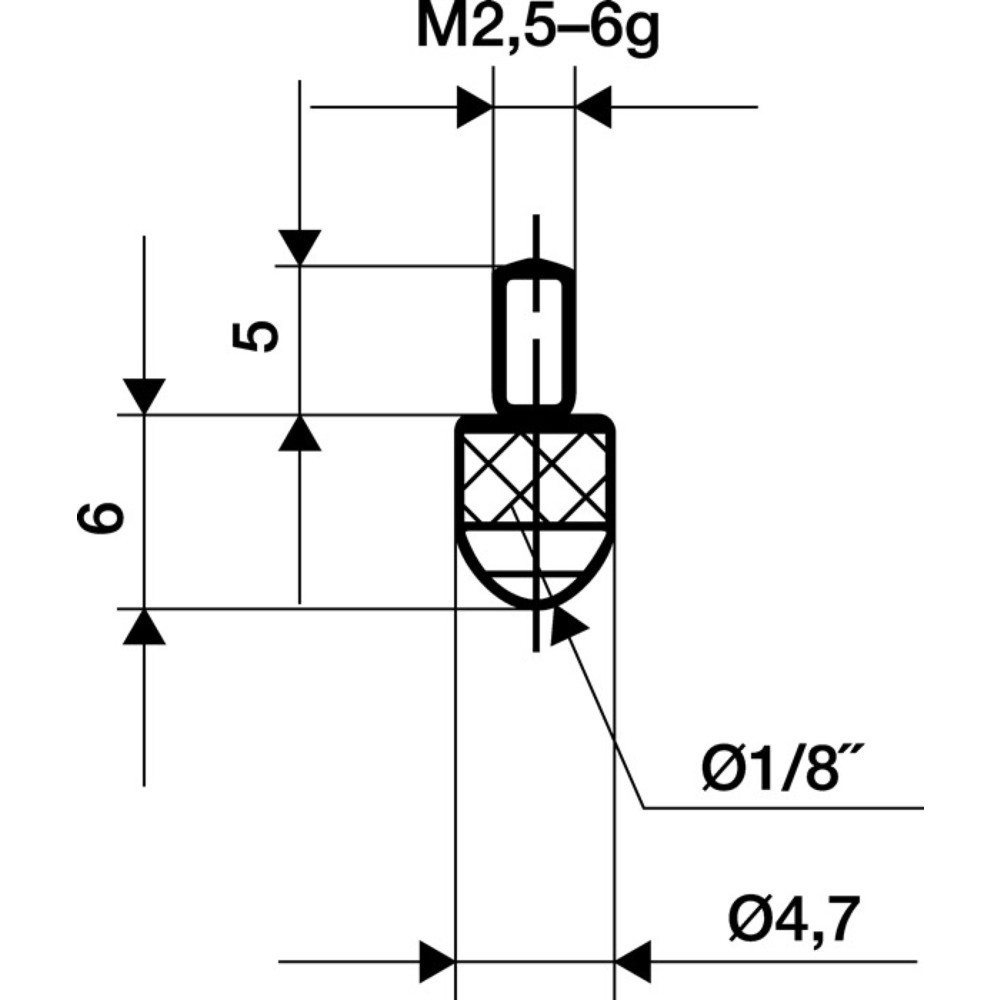 Produktabbildung: KÄFER Messeinsatz, M2,5 Rubin, Ø 3 mm Länge 6 mm Kugel, passend zu Messuhren