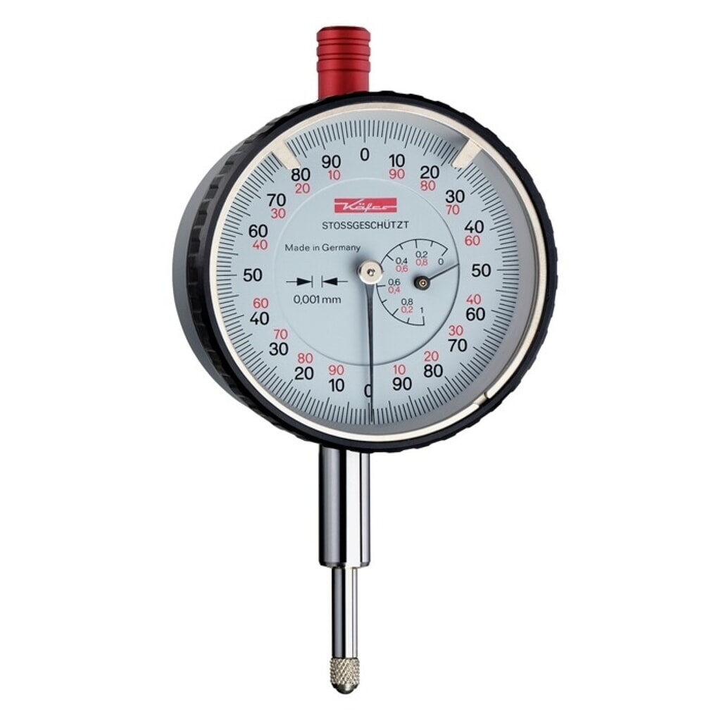 KÄFER Messuhr FM1000/5 S, mit Stoßschutz, 5 mm Ablesung 0,001 mm Produktabbildung: KÄFER Messuhr FM1000/5 S, mit Stoßschutz, 5 mm Ablesung 0,001 mm