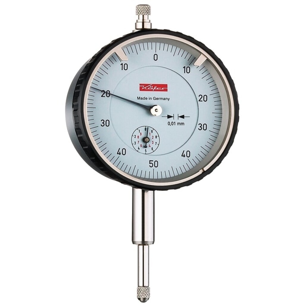 KÄFER Messuhr M2T B, Ziffernblattbezifferung beids. 0-50-0, 10 mm Ablesung 0,01 mm Produktabbildung: KÄFER Messuhr M2T B, Ziffernblattbezifferung beids. 0-50-0, 10 mm Ablesung 0,01 mm