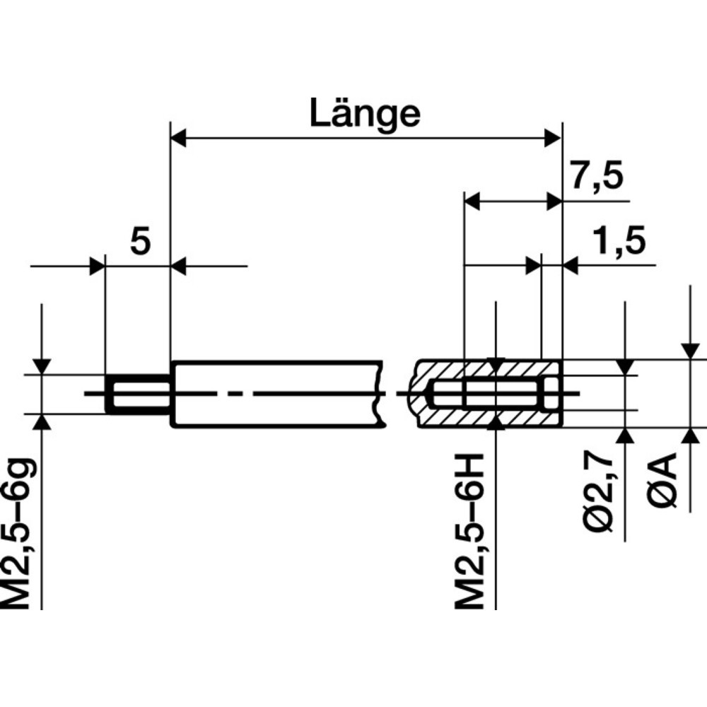 Produktabbildung: KÄFER Verlängerungsstück, passend zu Messuhren, Länge 100 mm Messbolzen-Ø 4 mm