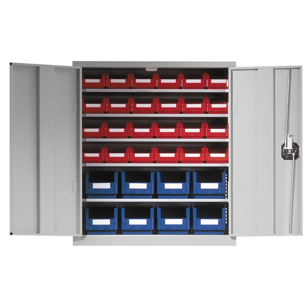 Produktabbildung: Kappes Magazinschrank mit Sichtlagerkästen (32 Stück), HxBxT 780 x 690 x 285 mm, 5 Böden, mit Türen, lichtgrau