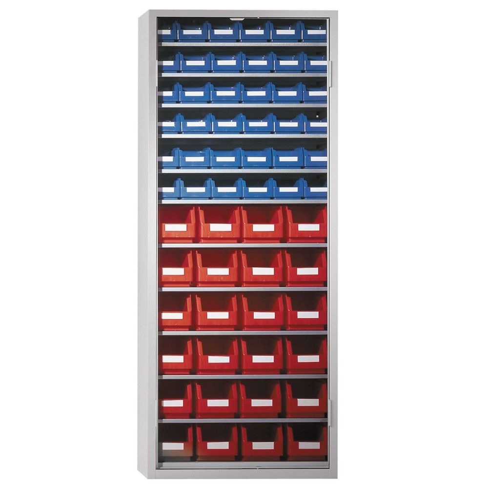 Produktabbildung: Kappes Magazinschrank mit Sichtlagerkästen (60 Stück), HxBxT 1.600 x 690 x 285 mm, 11 Böden, ohne Türen, lichtgrau
