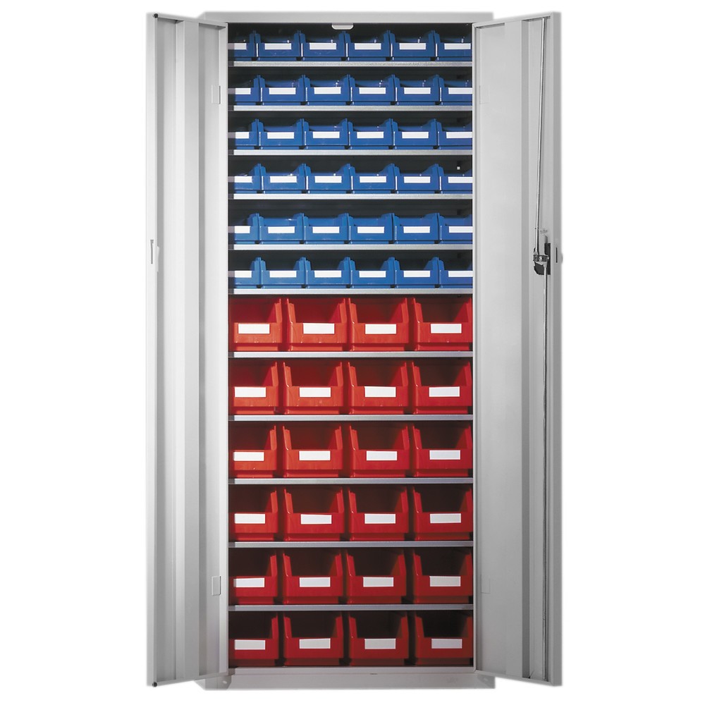 Produktabbildung: Kappes Magazinschrank mit Sichtlagerkästen (60 Stück), HxBxT 1.600 x 690 x 285 mm, 11 Böden, mit Türen, lichtgrau
