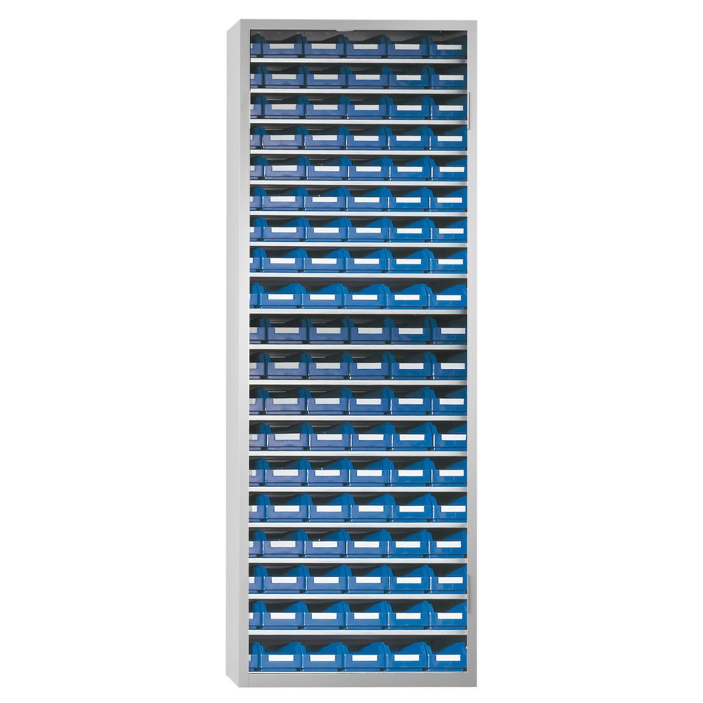 Produktabbildung: Kappes Magazinschrank mit Sichtlagerkästen (114 Stück), HxBxT 1.950 x 690 x 285 mm, 18 Böden, ohne Türen, lichtgrau