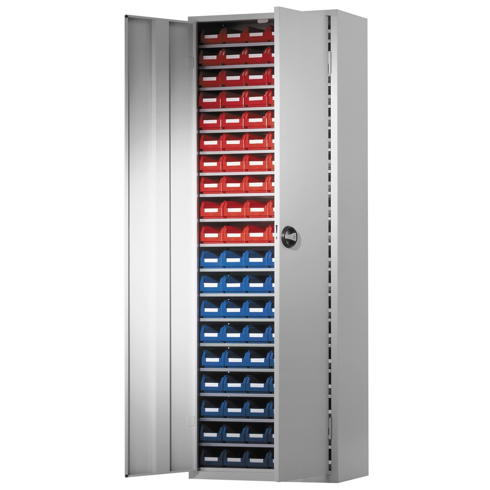 Produktabbildung: Kappes Magazinschrank mit Sichtlagerkästen (114 Stück), HxBxT 1.950 x 690 x 285 mm, 18 Böden, mit Türen, lichtgrau