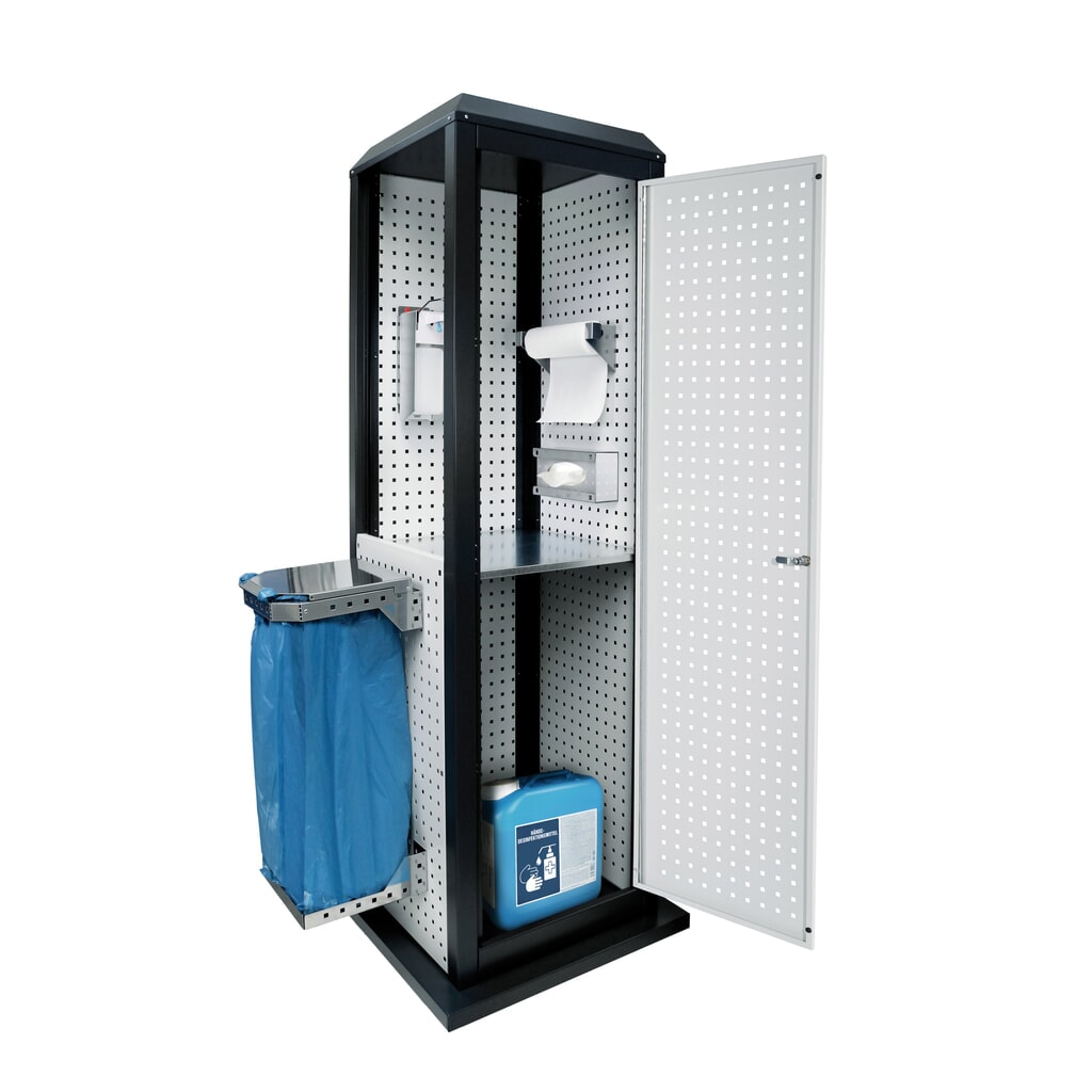 Kappes RasterPlan Hygienestation, stationär, mit Tür und einem Fachboden, HxBxT 2.015 x 700 x 700 mm, Modell 4 Produktabbildung: Kappes RasterPlan Hygienestation, stationär, mit Tür und einem Fachboden, HxBxT 2.015 x 700 x 700 mm, Modell 4