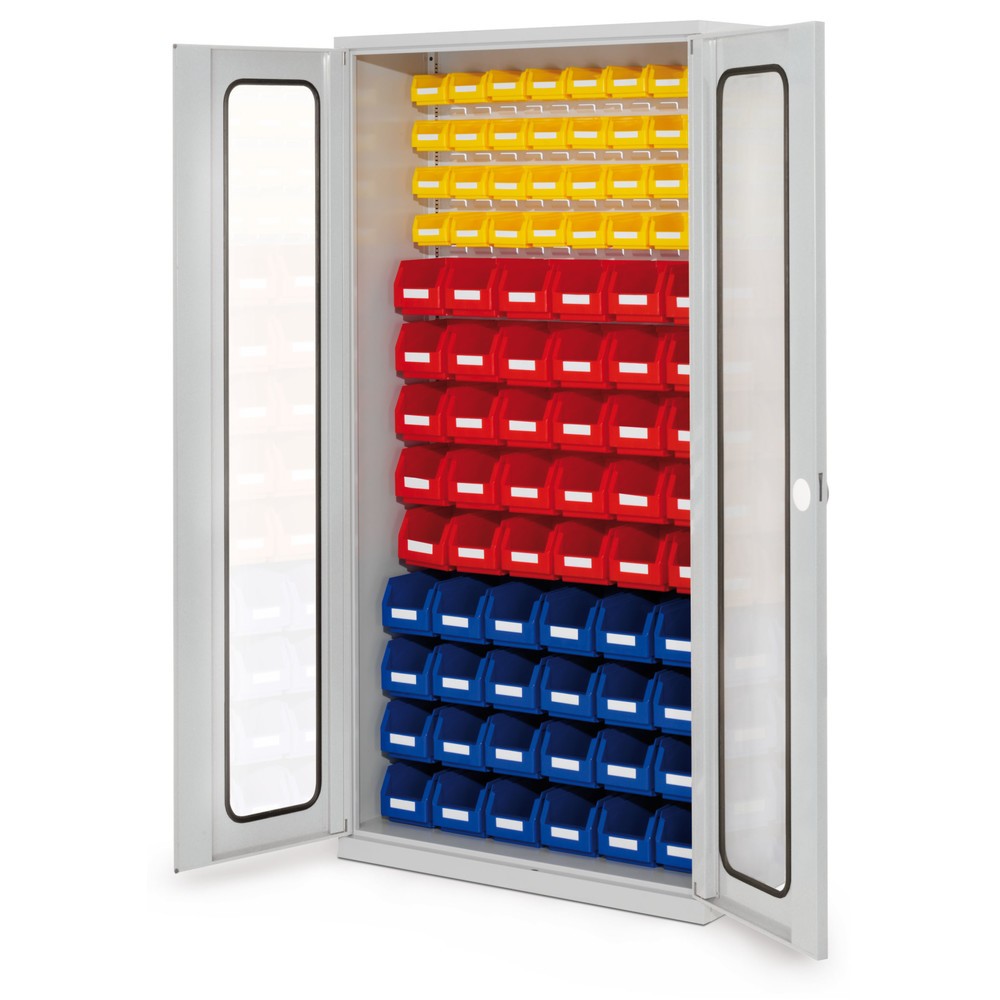 Produktabbildung Nr. 1: Kappes ®RasterPlan Magazinschrank, HxBxT 1.950 x 1.000 x 410 mm, mit Lagersichtkasten, 86 Stück, Sichtfenstertüren, lichtgrau