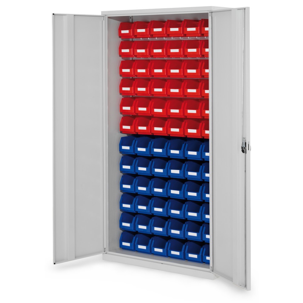 Produktabbildung: Kappes ®RasterPlan Magazinschrank, HxBxT 1.950 x 1.000 x 410 mm, mit Lagersichtkasten, 72 Stück (HxBxT 130 x 140 x 230 mm), Vollblechtüren, lichtgrau