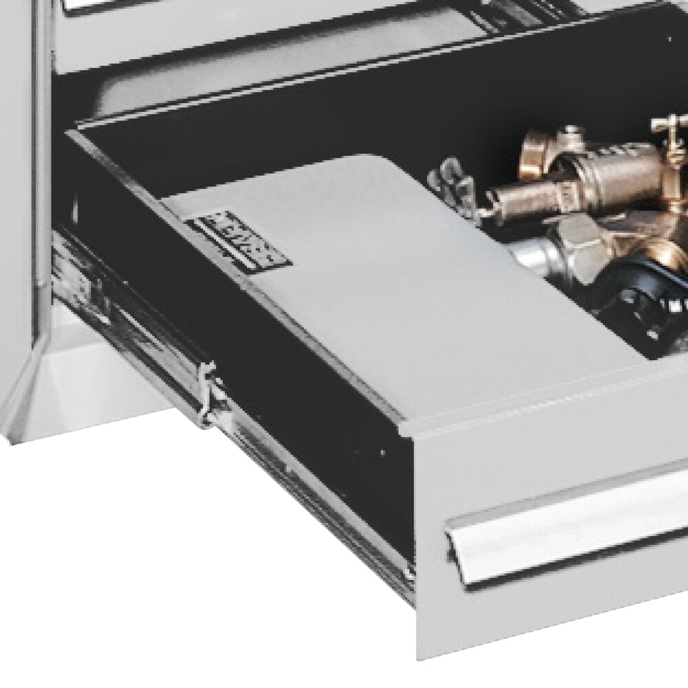 Produktabbildung Nr. 2: Kappes ®RasterPlan Schubladenschrank mit Werkbankplatte Multiplex, HxBxT 1.950 x 1.000 x 600 mm, 1 Fachboden, 3 Schubladen, Türinnenseite: Schlitzplatten, lichtgrau