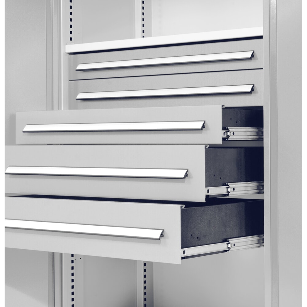 Produktabbildung Nr. 3: Kappes ®RasterPlan Schubladenschrank mit Werkbankplatte Multiplex, HxBxT 1.950 x 1.000 x 600 mm, 1 Fachboden, 3 Schubladen, Türinnenseite: Schlitzplatten, lichtgrau