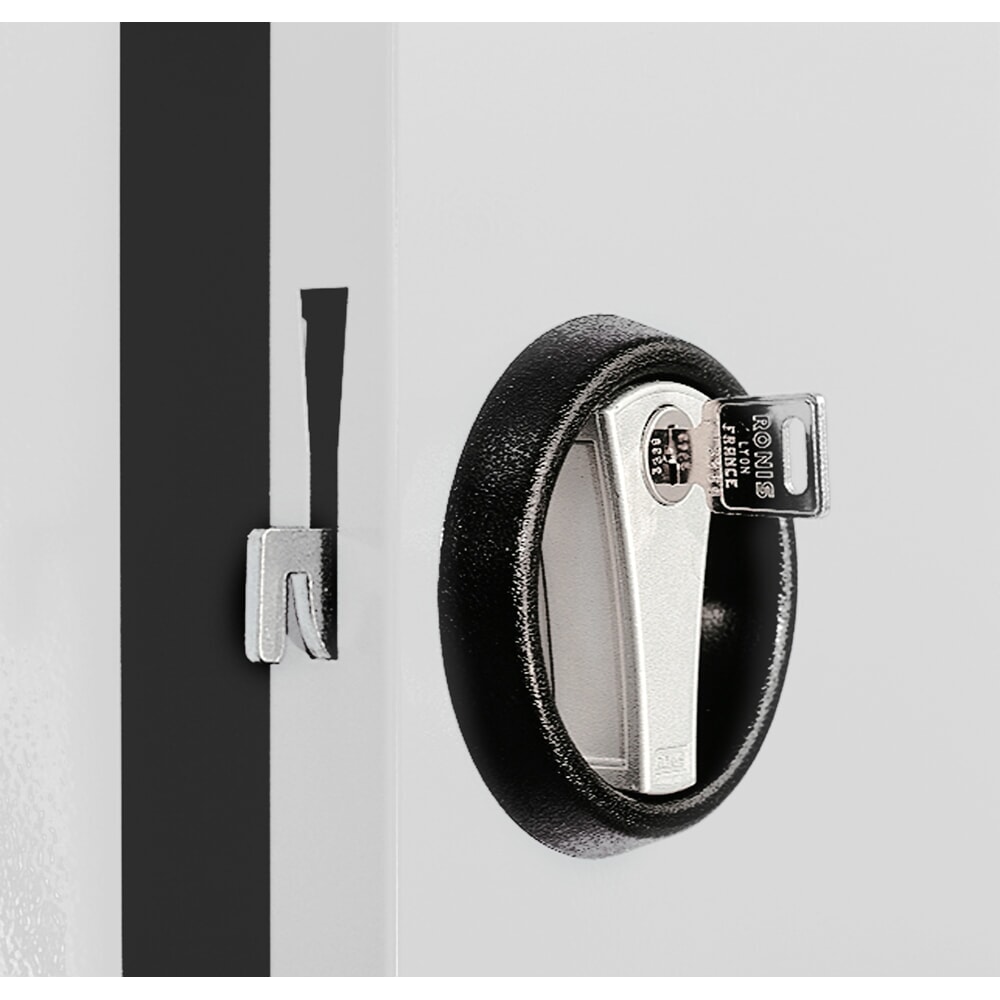 Produktabbildung Nr. 4: Kappes ®RasterPlan Schubladenschrank mit Werkbankplatte Multiplex, HxBxT 1.950 x 1.000 x 600 mm, 1 Fachboden, 3 Schubladen, Türinnenseite: Schlitzplatten, lichtgrau