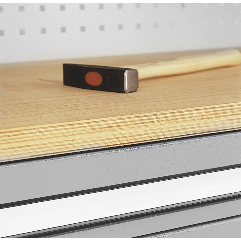 Produktabbildung Nr. 5: Kappes ®RasterPlan Schubladenschrank mit Werkbankplatte Multiplex, HxBxT 1.950 x 1.000 x 600 mm, 1 Fachboden, 3 Schubladen, Türinnenseite: Schlitzplatten, lichtgrau