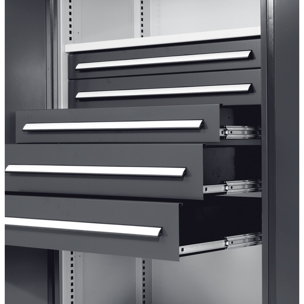 Kappes RasterPlan Schubladenschrank mit Werkbankplatte Multiplex, HxBxT 1.950 x 1.000 x 600 mm, 2 Fachböden, 2 Schubladen, Türinnenseite: Lochplatten, lichtgrau, anthrazitgrau Produktabbildung Nr. 2: Kappes RasterPlan Schubladenschrank mit Werkbankplatte Multiplex, HxBxT 1.950 x 1.000 x 600 mm, 2 Fachböden, 2 Schubladen, Türinnenseite: Lochplatten, lichtgrau, anthrazitgrau