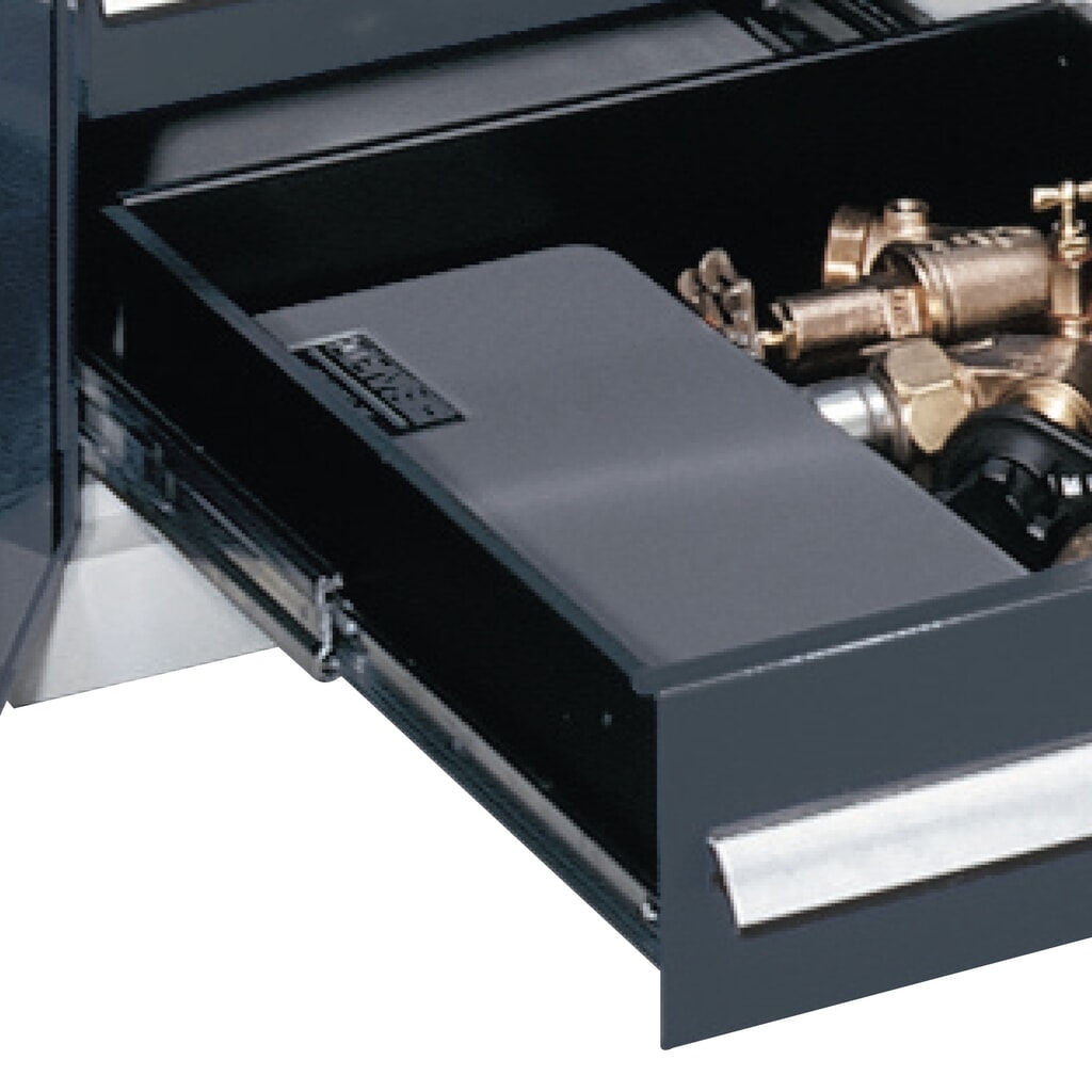 Produktabbildung Nr. 4: Kappes RasterPlan Schubladenschrank mit Werkbankplatte Multiplex, HxBxT 1.950 x 1.000 x 600 mm, 2 Fachböden, 2 Schubladen, Türinnenseite: Lochplatten, lichtgrau, anthrazitgrau