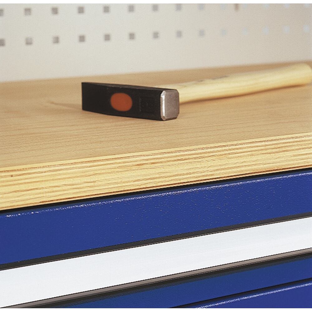Produktabbildung Nr. 4: Kappes ®RasterPlan Schubladenschrank mit Werkbankplatte Multiplex, HxBxT 1.950 x 1.000 x 600 mm, 2 Fachböden, 2 Schubladen, Sichtfenstertür, lichtgrau, enzianblau
