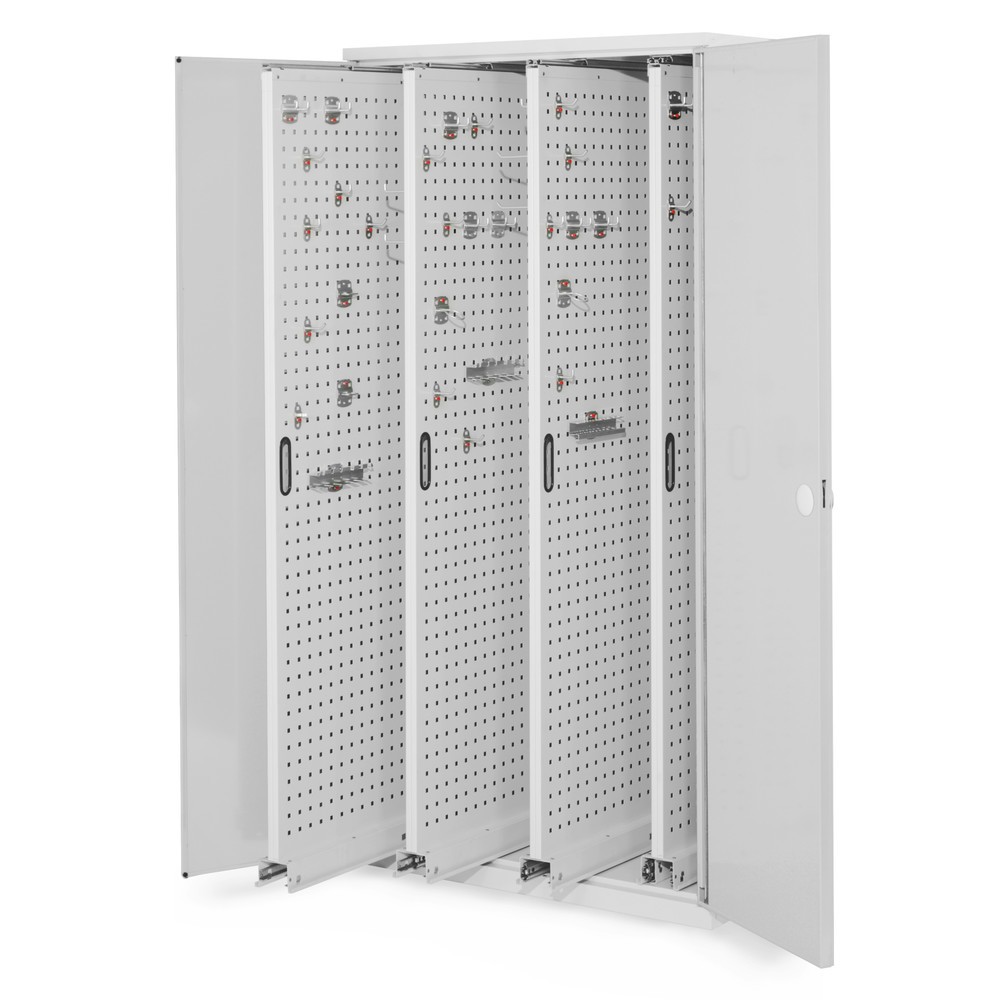 Produktabbildung: Kappes ®RasterPlan Vertikalschrank, HxBxT 1.950 x 1.000 x 600 mm, 4 Auszüge mit Lochplatten, Doppelwandtür, lichtgrau