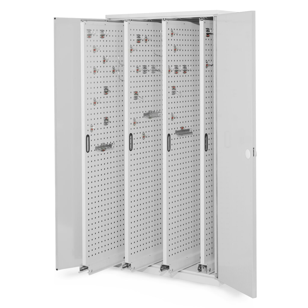 Kappes RasterPlan Vertikalschrank, HxBxT 1.950 x 1.000 x 600 mm, 4 Auszüge mit Lochplatten, Doppelwandtür, lichtgrau Produktabbildung: Kappes RasterPlan Vertikalschrank, HxBxT 1.950 x 1.000 x 600 mm, 4 Auszüge mit Lochplatten, Doppelwandtür, lichtgrau